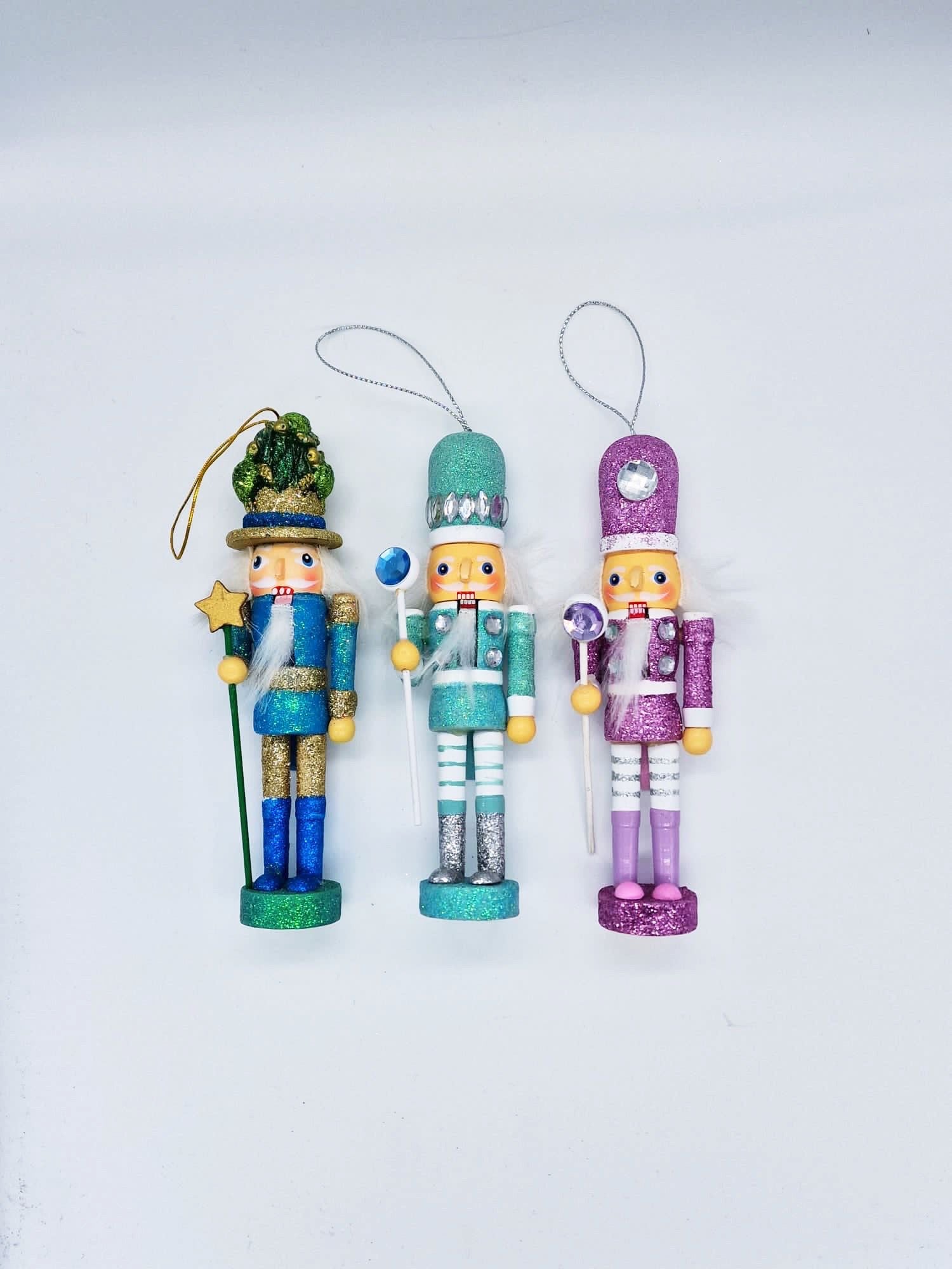 Addobbo Albero Di Natale Soldatino Schiaccianoci Colori Pastello Glitter