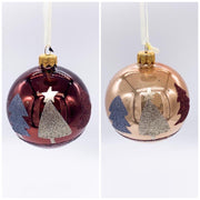 Pallina Albero Di Natale In Vetro Con Alberi Colorati E Glitter Assortiti 8cm