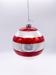 Pallina Albero Di Natale In Vetro Rossa E Bianca Lucida A Strisce 10cm