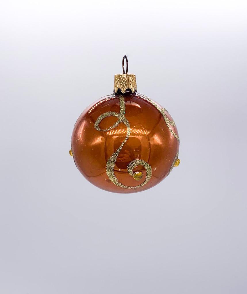 Pallina Albero Di Natale In Vetro Arancione Lucido Decorata Con Glitter 6cm