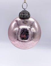 Pallina Albero Di Natale In Vetro Rosa Metallizzato Effetto Graffiato 10cm