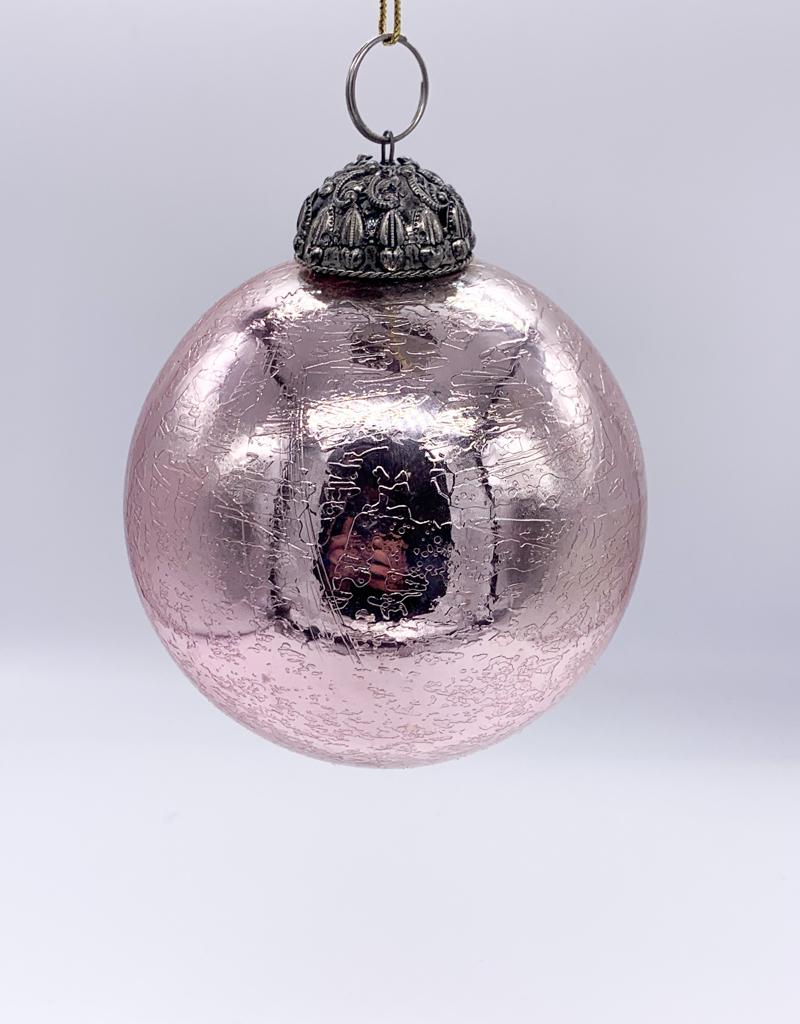 Pallina Albero Di Natale In Vetro Rosa Metallizzato Effetto Graffiato 10cm