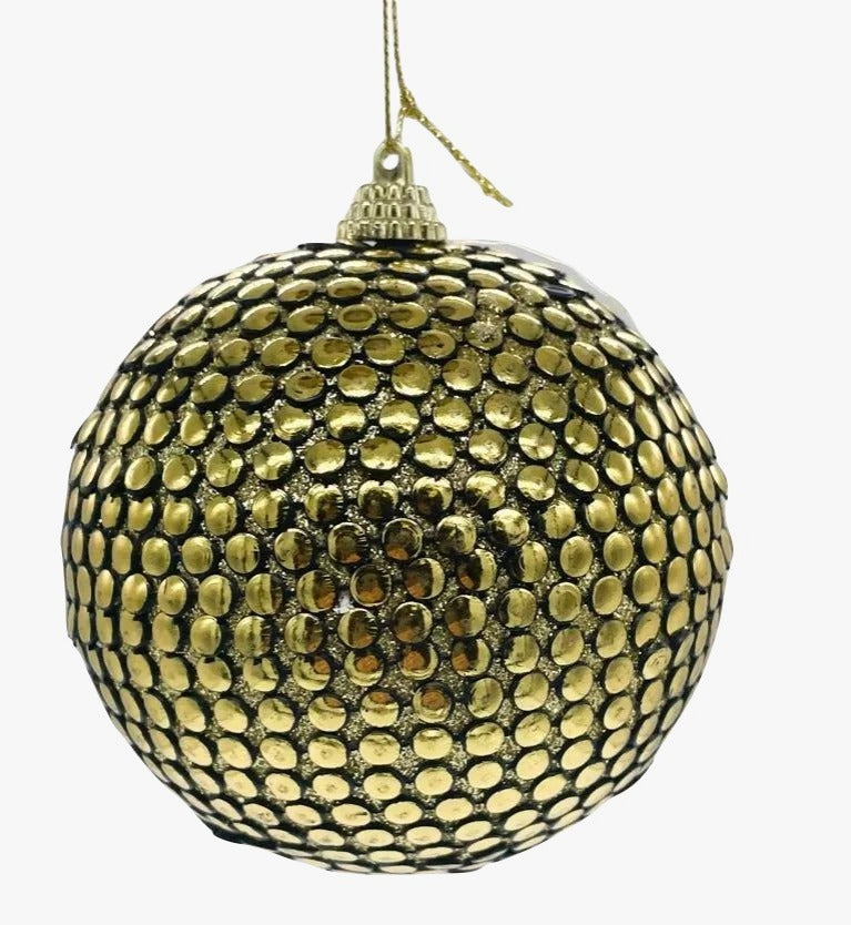 Pallina Albero Di Natale In Vetro Oro Con Sfaccettature In Rilievo 10cm