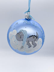 Pallina Albero Di Natale In Vetro Primo Natale Con Dinosauro Per Bimbo 10cm
