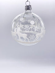 Pallina Albero Di Natale In Vetro Trasparente Con Coppia Di Renne 8cm
