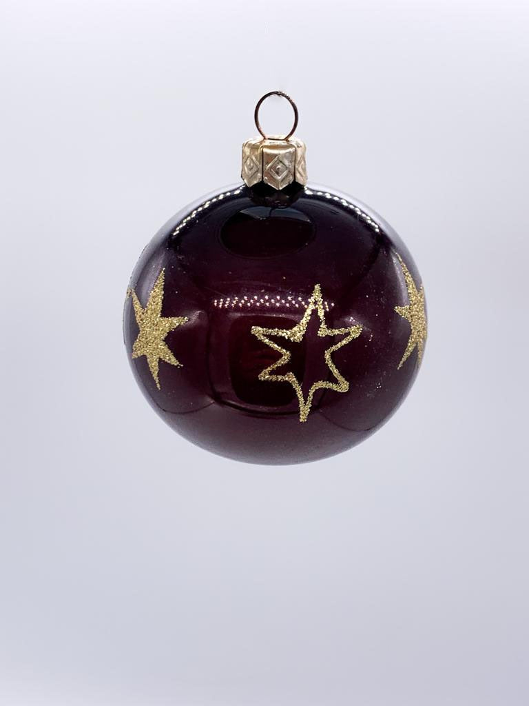 Pallina Albero Di Natale In Vetro Marrone Con Stelline E Glitter 4cm