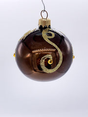 Pallina Albero Di Natale In Vetro Marrone Con Decorazioni E Glitter 6cm