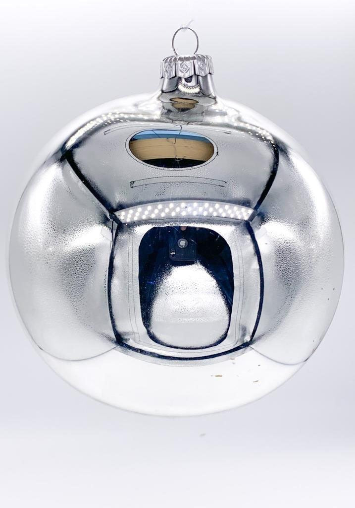 Pallina Albero Di Natale In Vetro Argento Lucido 15cm