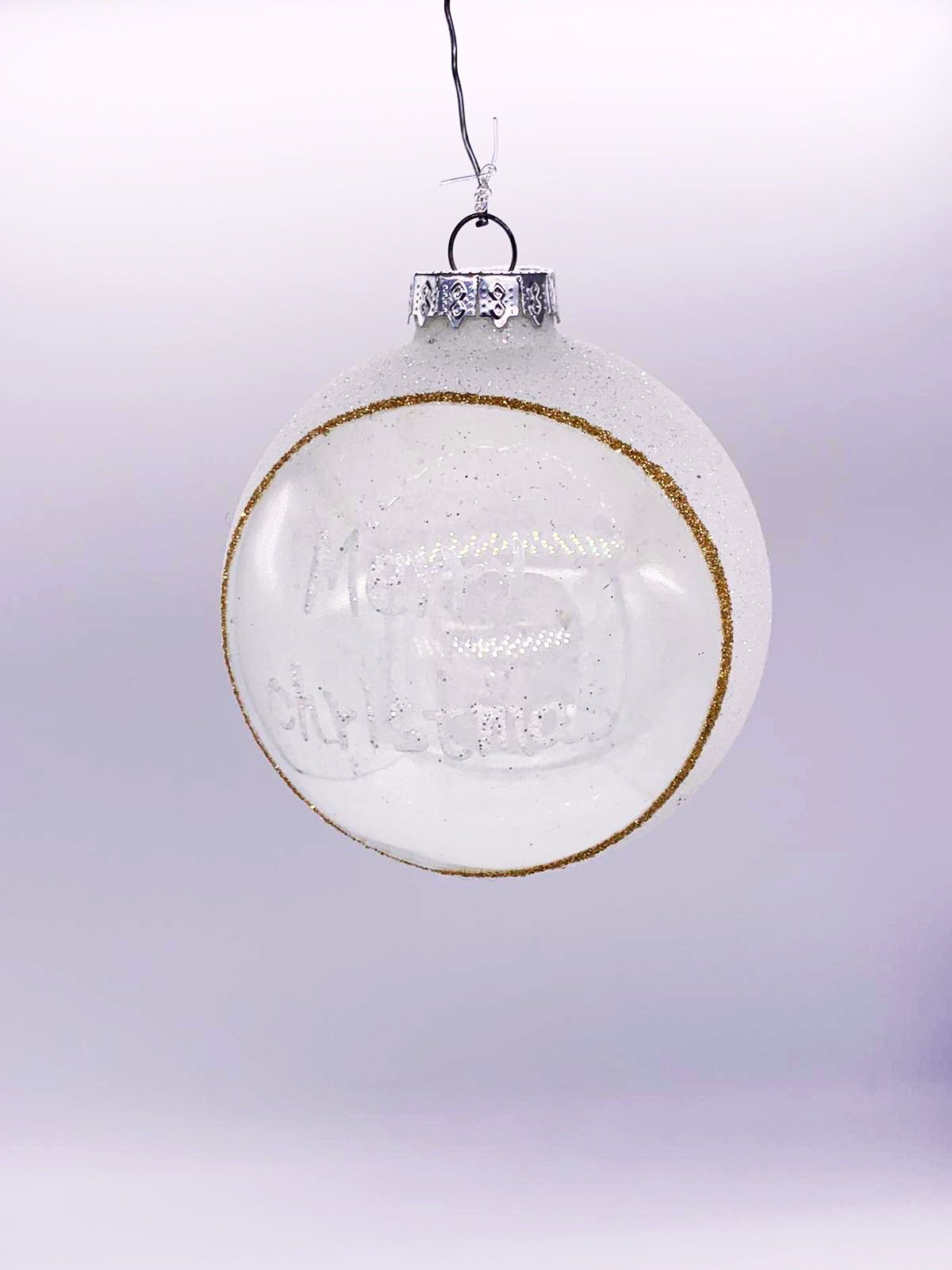 Pallina Albero Di Natale In Vetro Bianca E Trasparente Merry Christmas 8cm