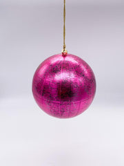 Pallina Albero Di Natale In Vetro Fucsia Planisfero10cm
