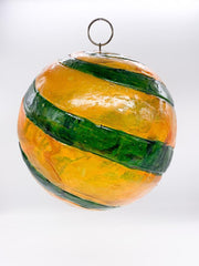 Pallina Albero Di Natale In Plastica Oro E Verde A Strisce 18cm