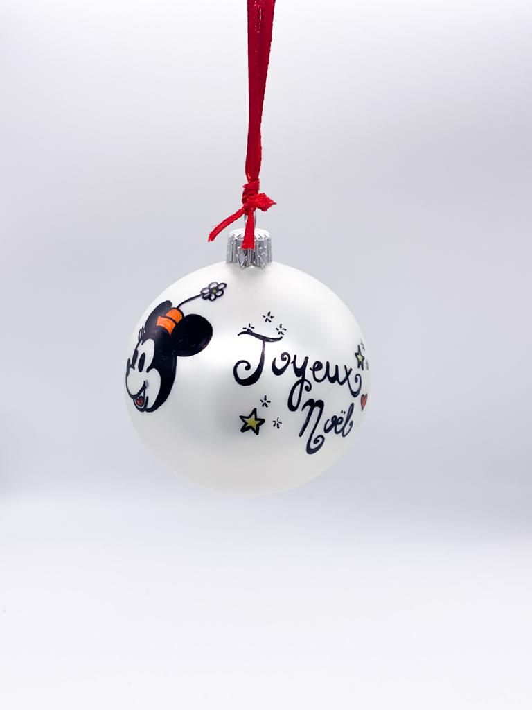 Pallina Albero Di Natale In Vetro Topolino E Minnie Buon Natale 6cm