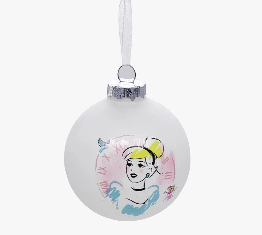 Pallina Albero Di Natale In Vetro Disney Bianco Cenerentola 8cm