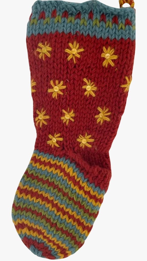 Calza Befana Epifania In Lana Multicolor Con Girasoli Ricamati 30cm