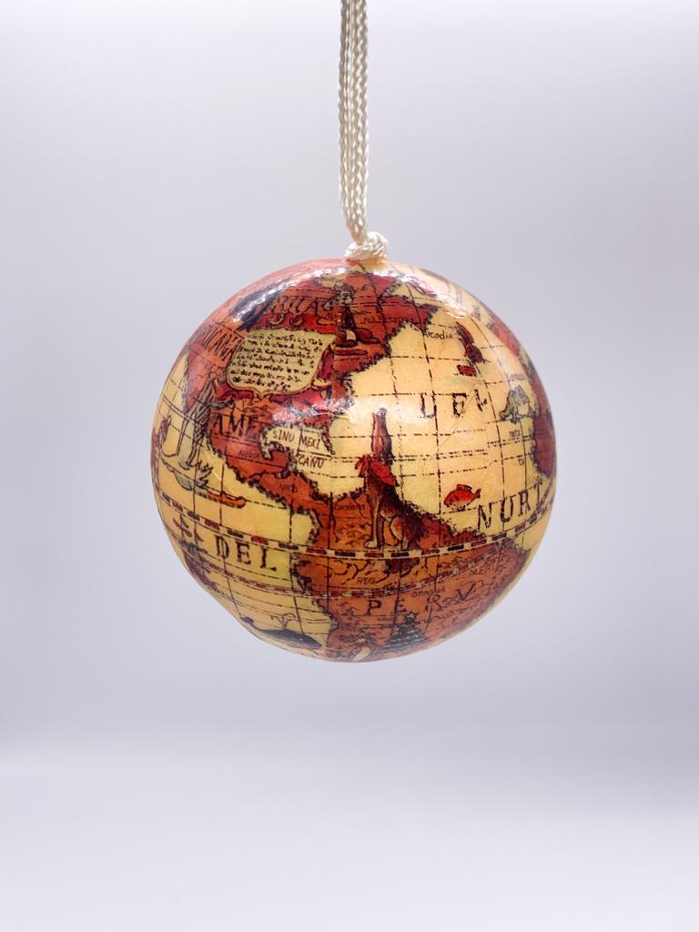 Pallina Albero Di Natale In Plastica Planisfero 8cm