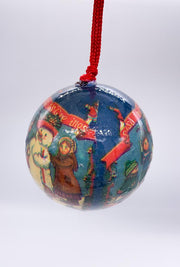 Pallina Albero Di Natale Plastica Pupazzo Di Neve Con Bimbi 8cm