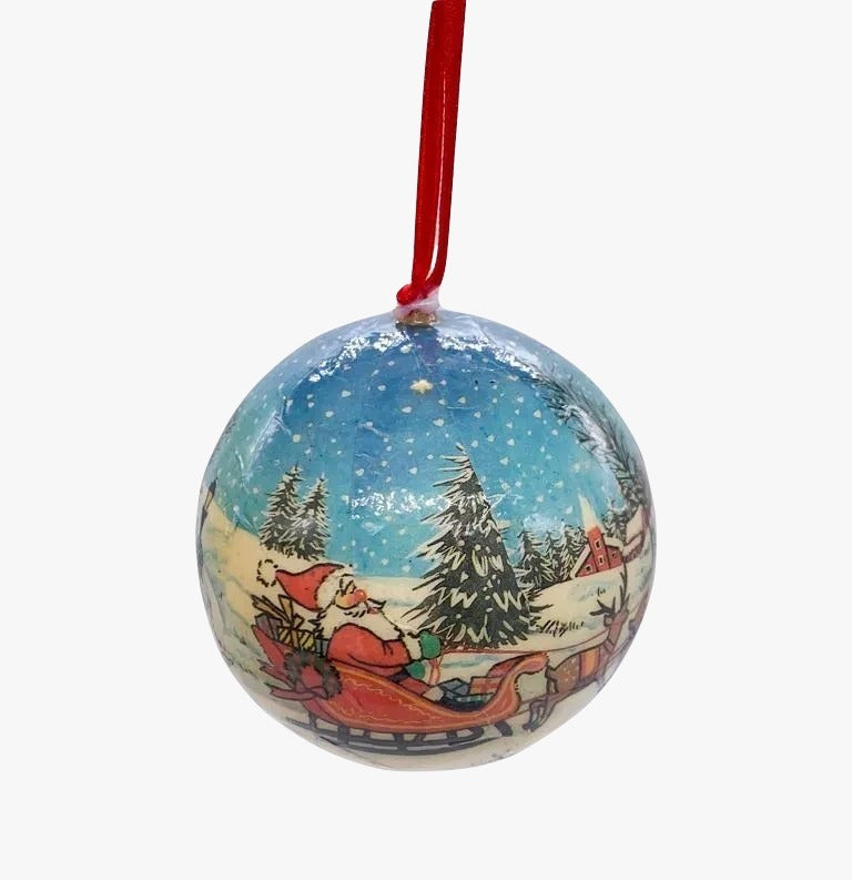 Pallina Albero Di Natale Plastica Babbo Natale Su Slitta 8cm