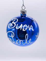 Pallina Albero Di Natale In Vetro Blu Buon Natale E Glitter 6cm