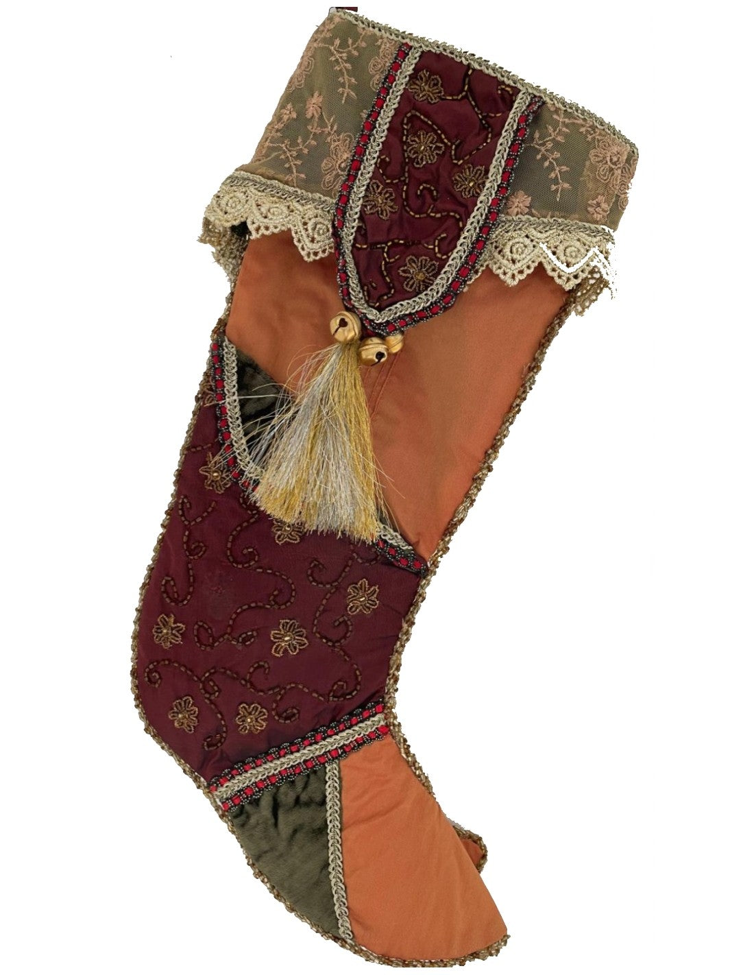 Calza Befana Epifania Multicolor In Tessuto Con Merletti E Campanelle 55CM