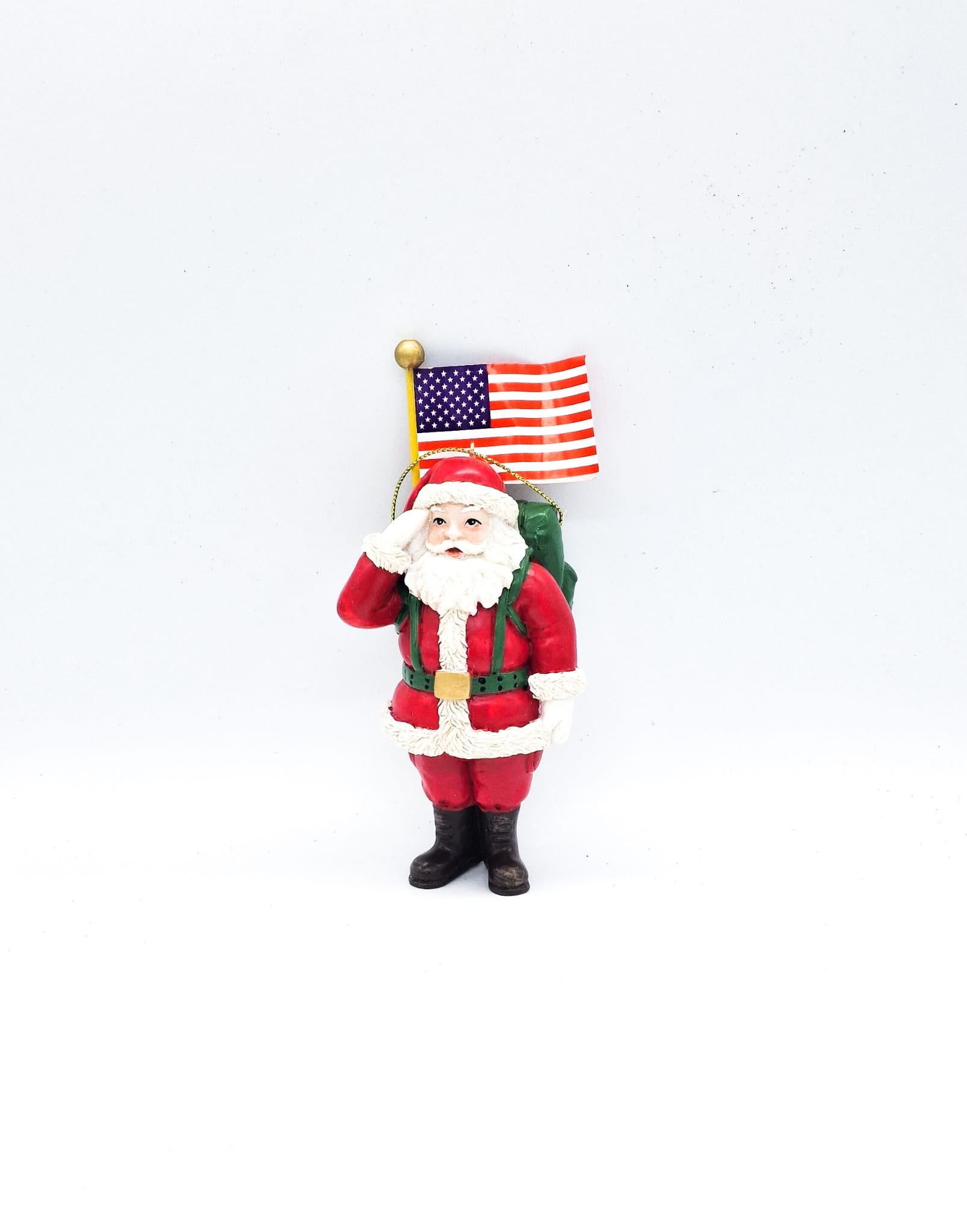 Addobbo Albero Natale Babbo Natale Con Zaino E Bandiera USA