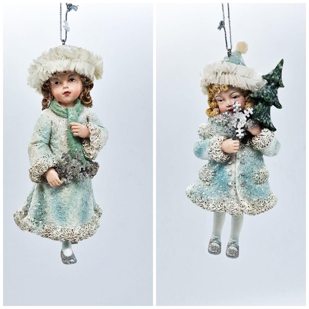 Addobbo Albero Di Natale Bambina Con Cappotto E Cappello Azzurro