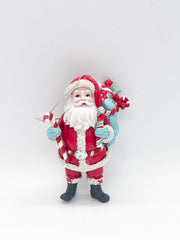 Addobbo Albero Natale Babbo Natale Con Sacco Azzurro 11CM
