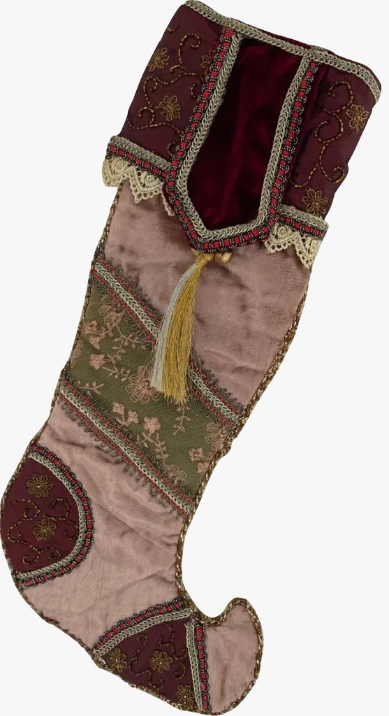 Calza Befana Epifania Rosa In Velluto Con Ornamenti E Campanelle 50cm