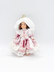 Addobbo Albero Natale Bambolina In Porcellana Con Vestito Rosa 10CM