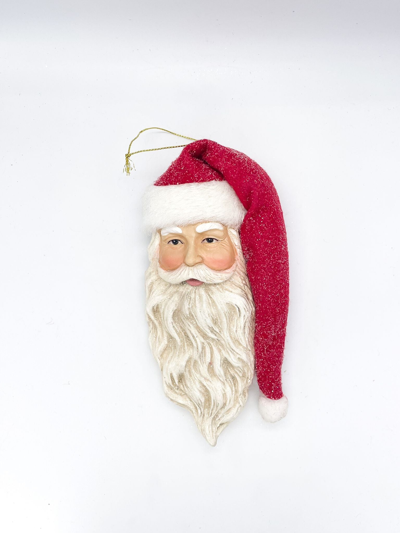 Addobbo Albero Natale Testa Babbo Natale Piatta Con Glitter 18CM