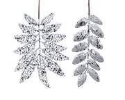 Addobbo Albero Di Natale Ramo Con Foglie Argento Glitter