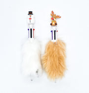 Penna Natalizia Pelosa Con Renna E Pupazzo Di Neve