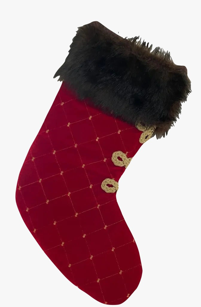 Calza Befana Epifania Rossa E Oro In Velluto E Pelliccia 40cm