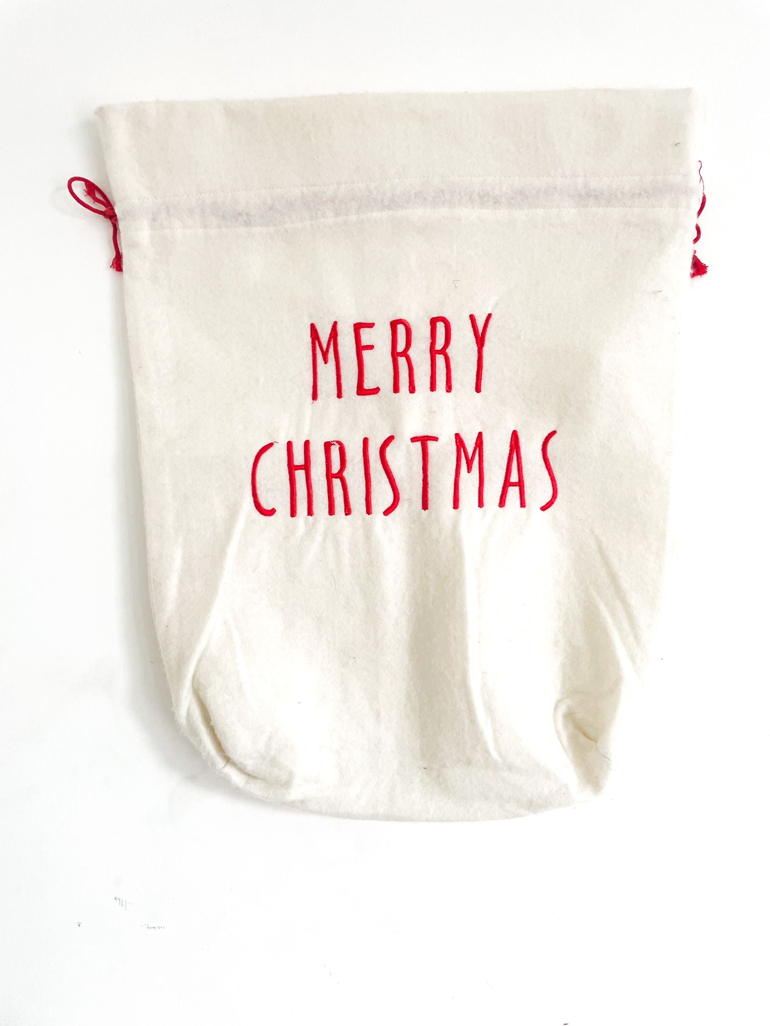 Sacco Natalizio In Feltro Bianco Merry Christmas 40x50cm