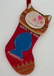 Calza Befana Epifania Rossa Con Gatto E Pesciolino 35cm