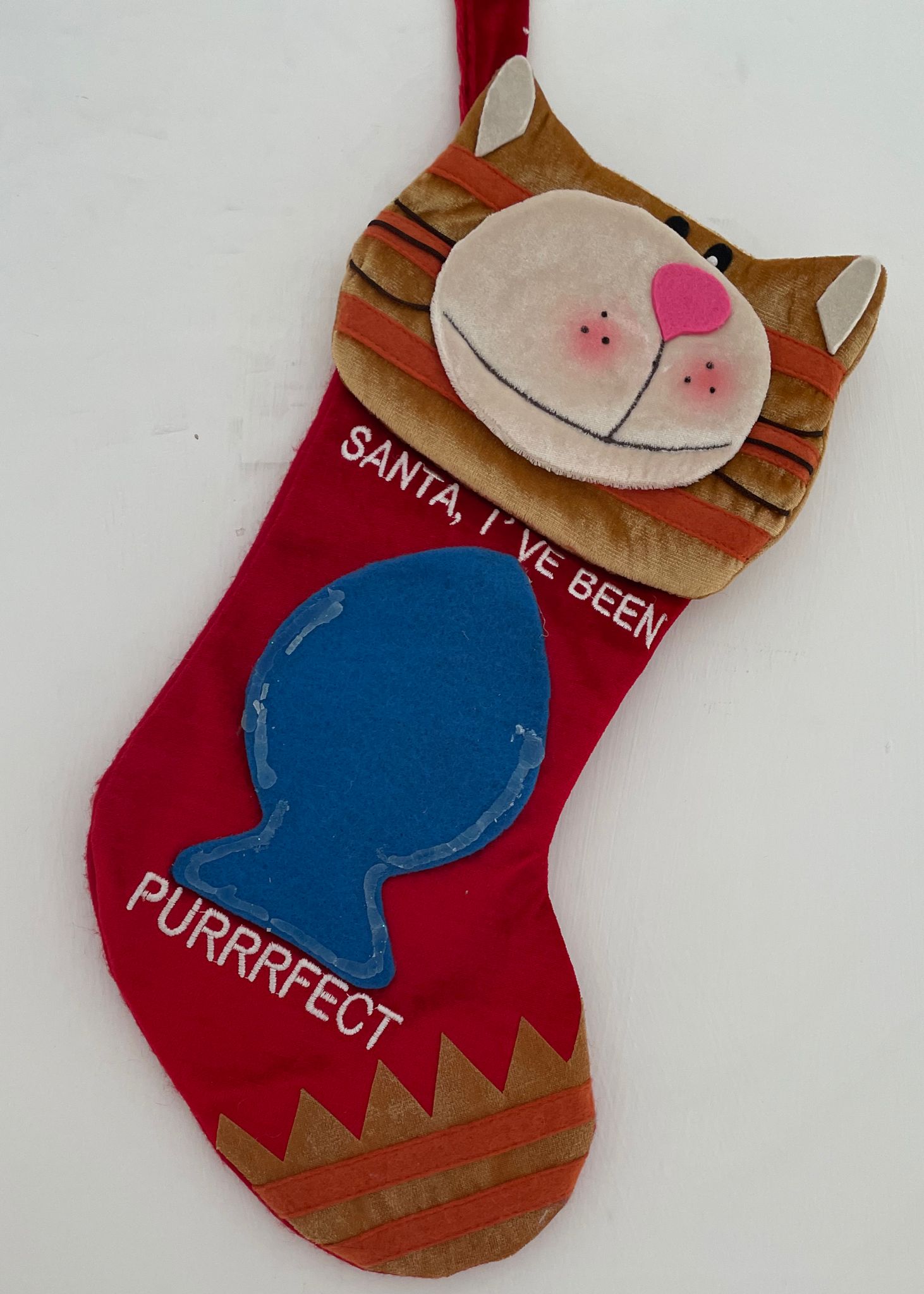 Calza Befana Epifania Rossa Con Gatto E Pesciolino 35cm