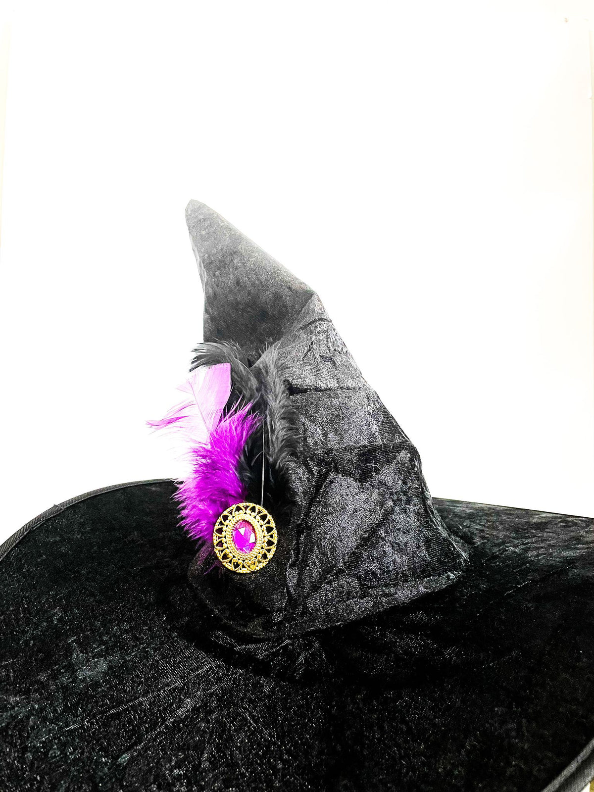 Cappello Da Strega Effetto Velluto Con Diadema Viola Costume Halloween 40cm