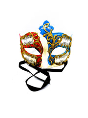 Maschera Veneziana Beige Rossa E Turchese Per Occhi 22x6cm Maschere Carnevale