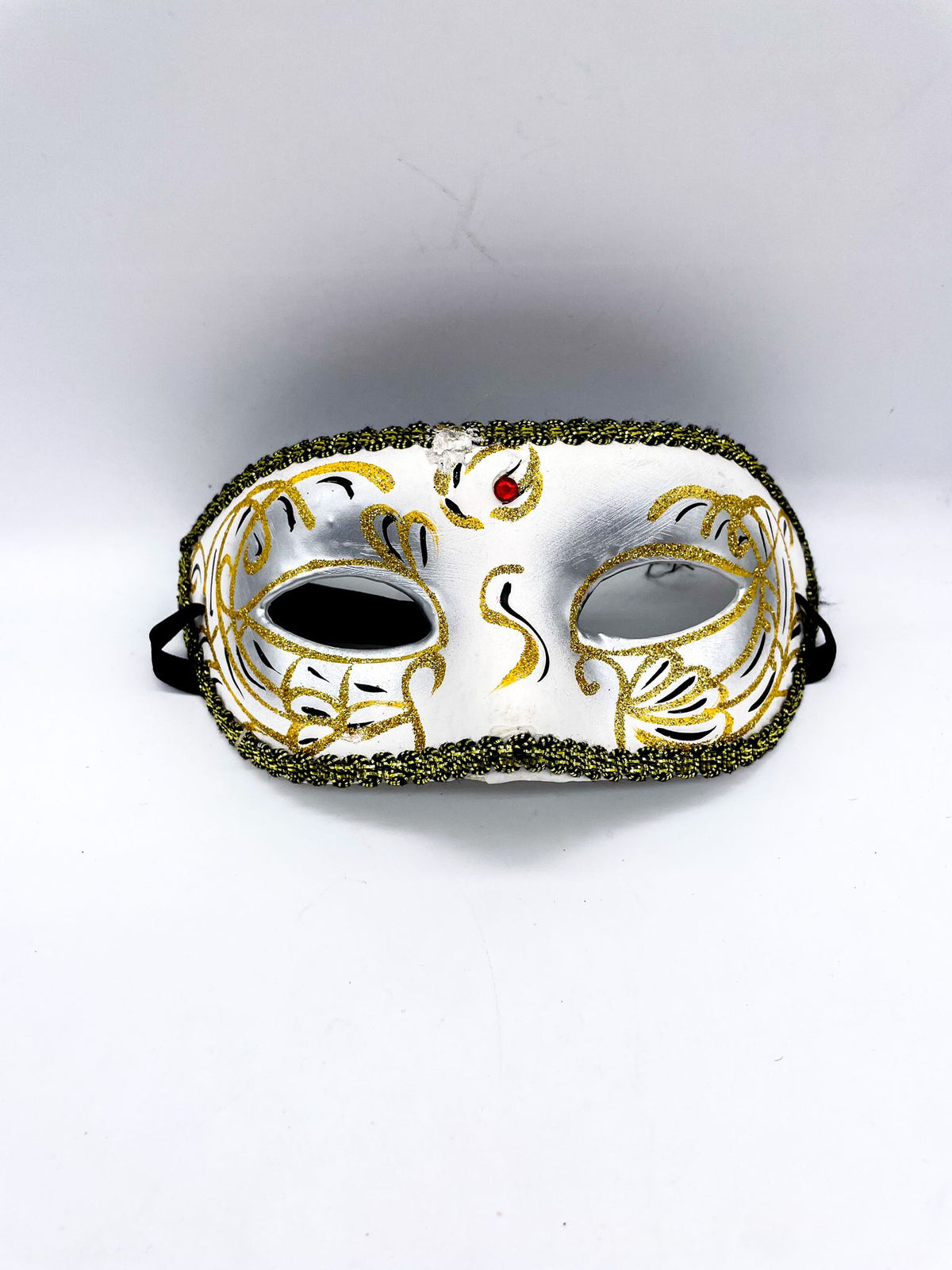 Maschera Veneziana Bianca Con Glitter Oro Per Occhi Maschere Carnevale