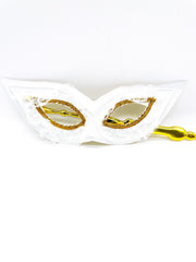 Maschera Con Asta Bianca Con Glitter Oro Per Occhi Maschere Carnevale