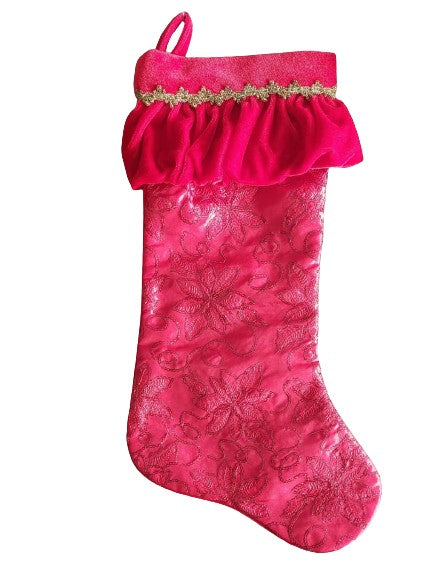 Calza Befana Epifania Con Decorazione Floreale Rossa 45cm