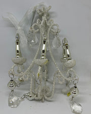 Addobbo Albero Di Natale Lampadario Bianco E Argento Con Glitter E Pendenti 12CM