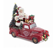 Addobbo Di Natale Babbo Natale Su Furgone Con Regali E Albero Illuminati 30cm