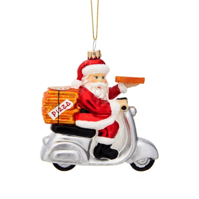 Addobbo Albero Di Natale In Vetro Babbo Natale Su Vespa Grigia 11cm