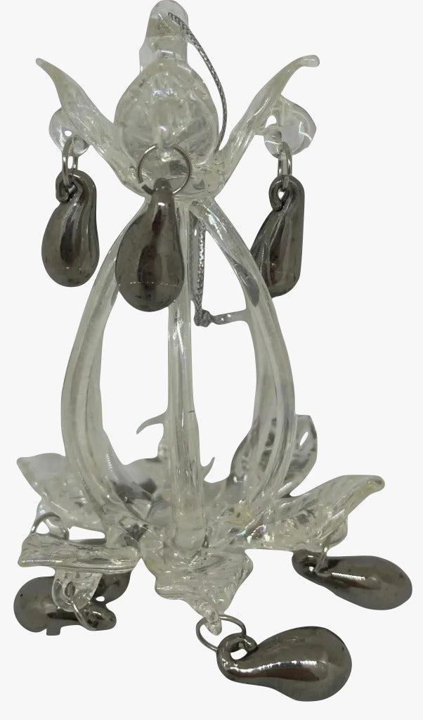 Addobbo Albero Di Natale Candelabro Argento Pendenti Neri 10cm