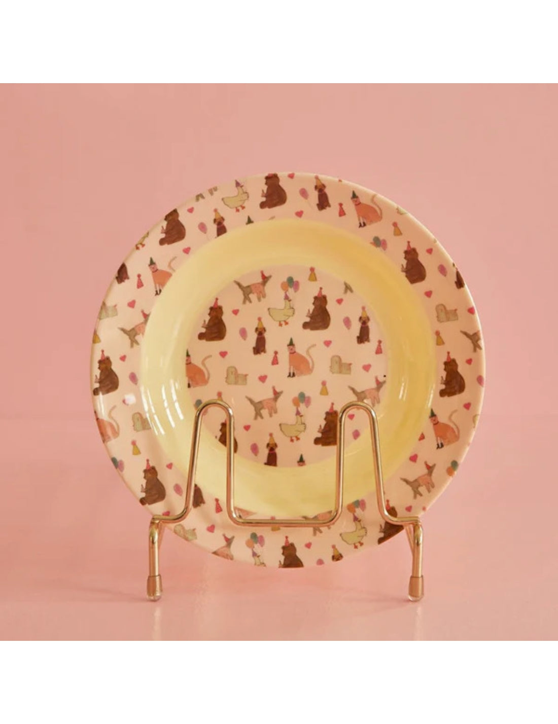Rice Piatto Fondo Per Bambini Melamina Animali Rosa 20cm