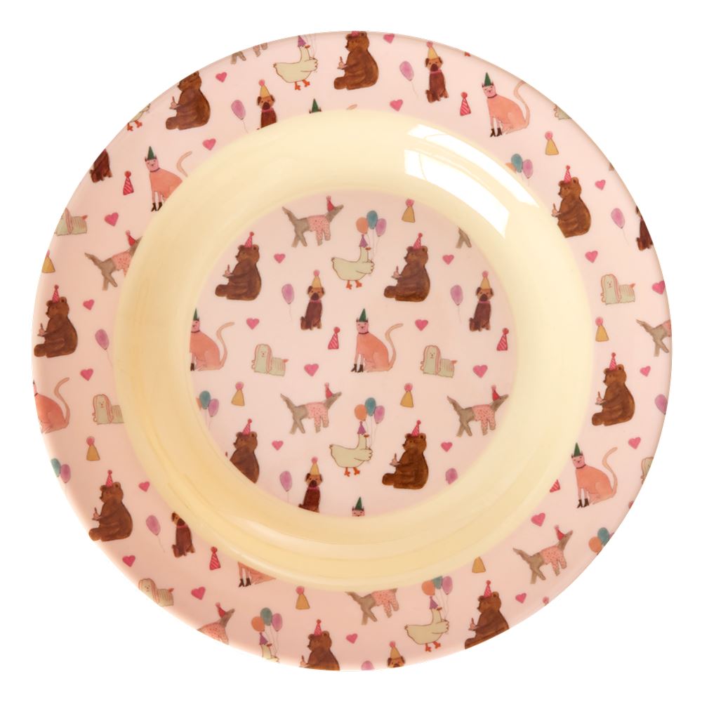 Rice Piatto Fondo Per Bambini Melamina Animali Rosa 20cm