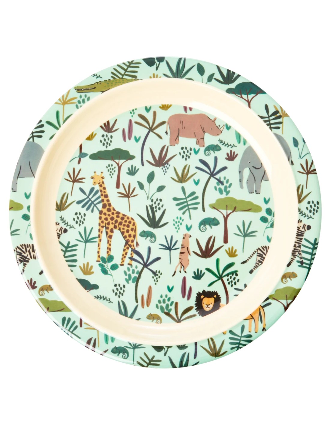 Rice Piatto Piano Per Bambini Melamina Verde Chiaro Giungla 22cm