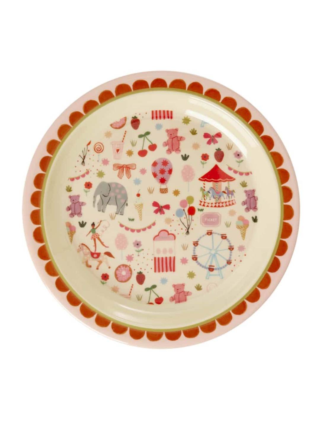 Rice Piatto Piano Per Bambini In Melamina Fun Fair Rosa 22cm