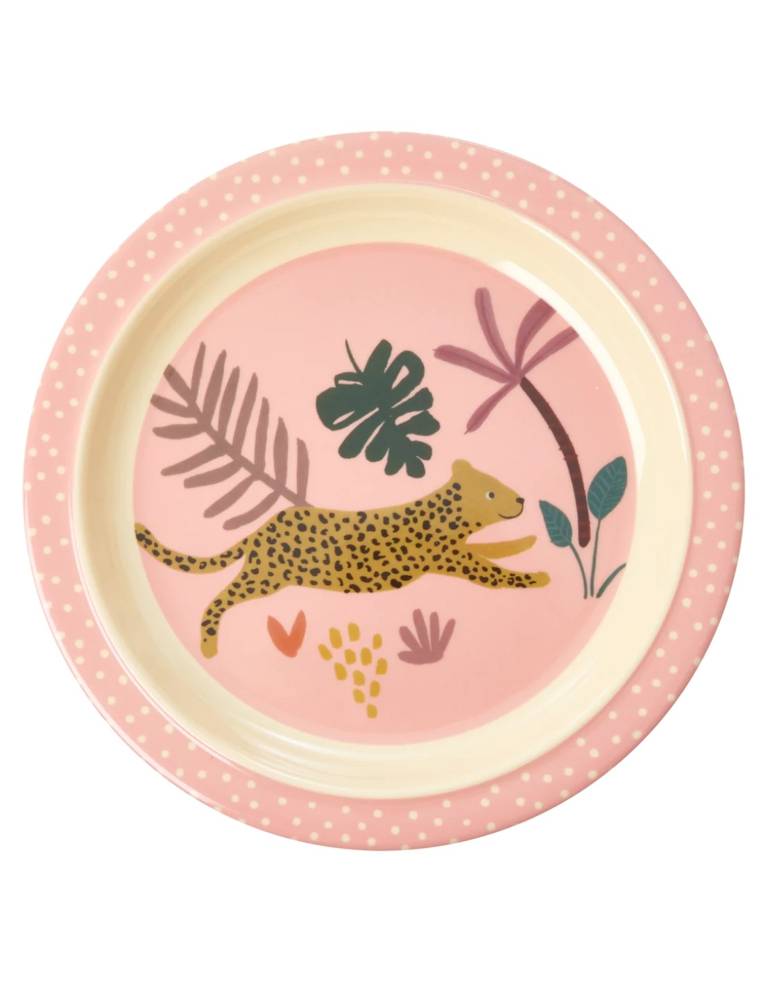Rice Piatto Piano Per Bambini In Melamina Rosa Giaguaro 22cm