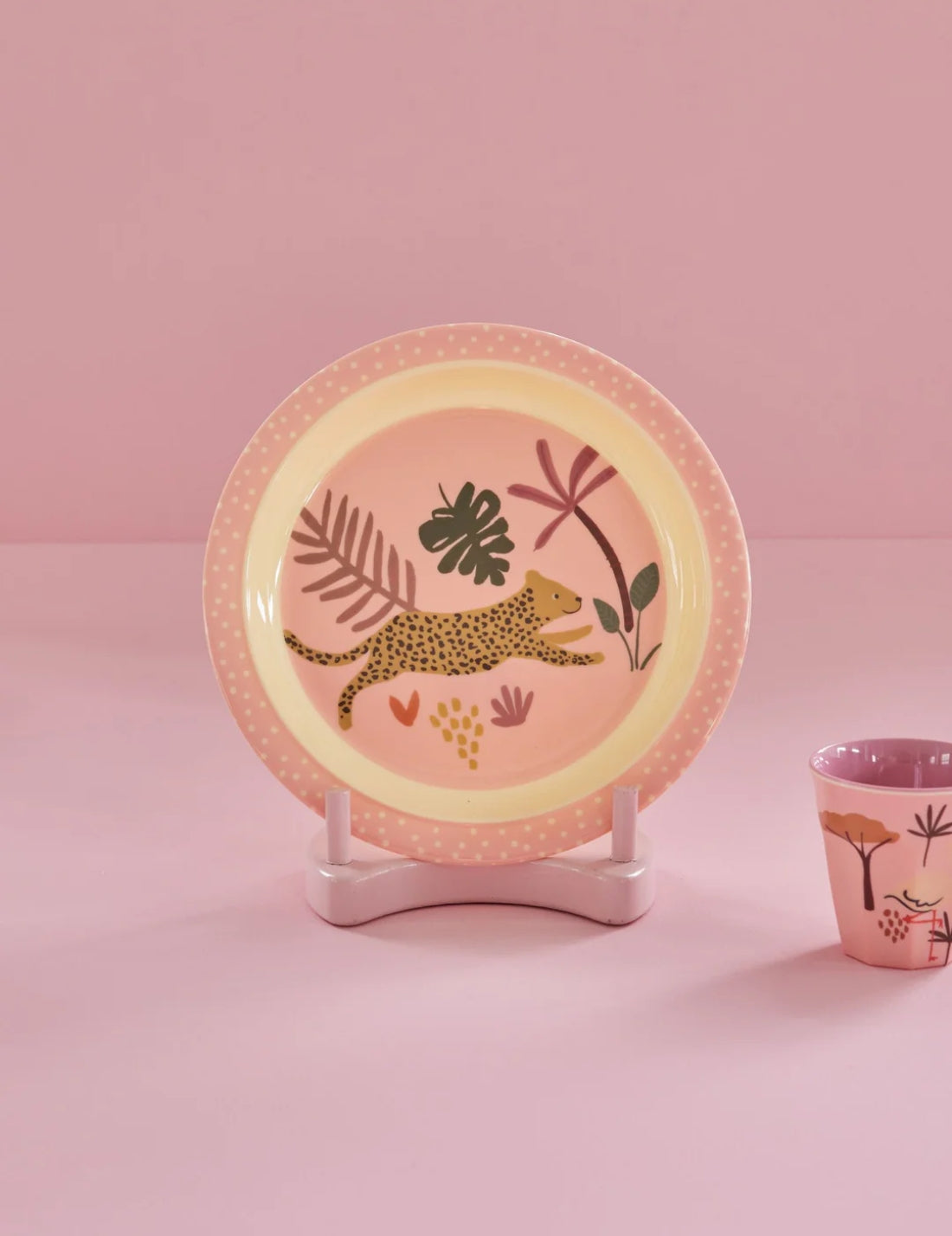 Rice Piatto Piano Per Bambini In Melamina Rosa Giaguaro 22cm